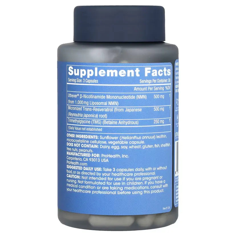 美國 Prohealth Longevity 脂質體 Liposomal NMN Pro Complete 每樽 90 粒膠囊 兩樽 2027年4月30日到期 受權零售 平行進口