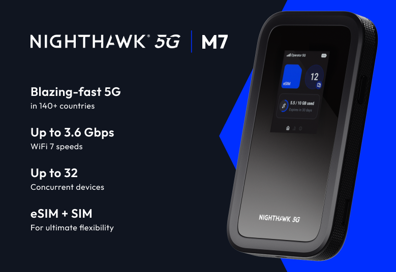 NETGEAR Nighthawk MH7150 M7 5G BE3600 WiFi 7 流動熱點路由器 支援NETGEAR eSIM 香港行貨 一年本地保養