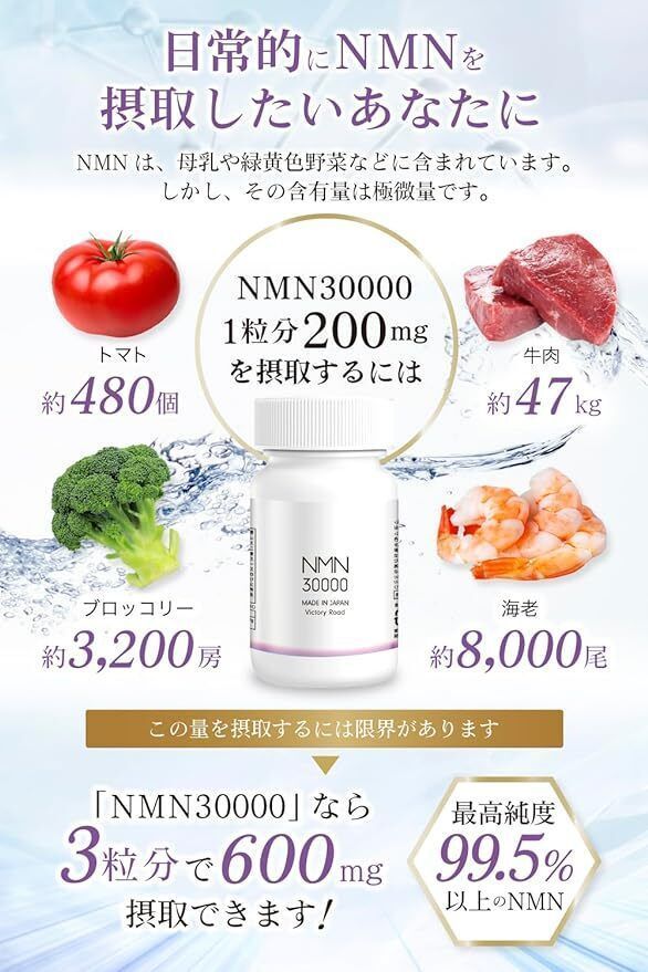 日本製造 Victory Road NMN 30000mg 高純度99.5％以上 一瓶150粒 2027年2月28日到期 平行進口
