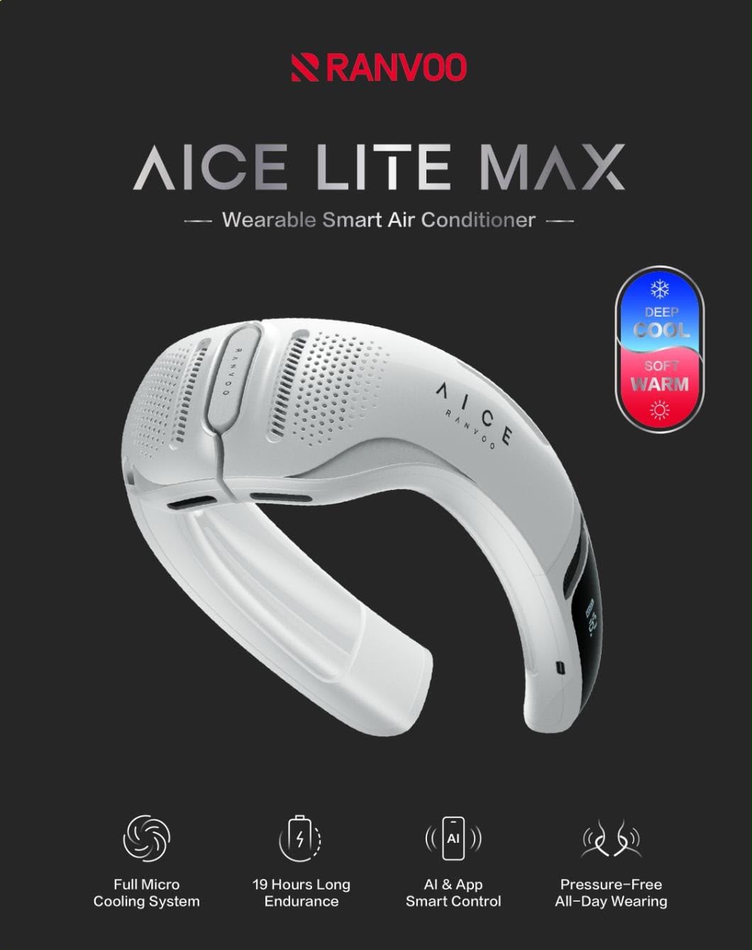 RANVOO AICE Lite Max 2026 年版 智能掛頸冷暖風扇 白色 香港行貨 1年本地保養