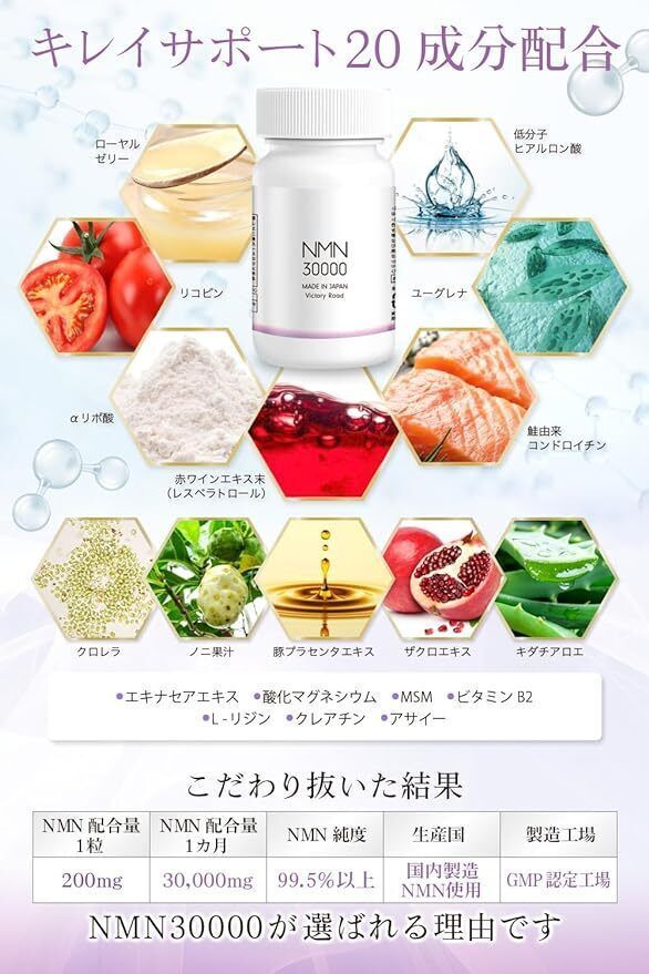 日本製造 Victory Road NMN 30000mg 高純度99.5％以上 一瓶150粒 2027年2月28日到期 平行進口